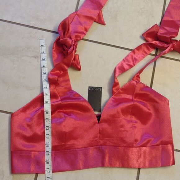 NWT Eloquii pink satin bow tie shoulder crop top bra size 22 - Picture 4 of 9